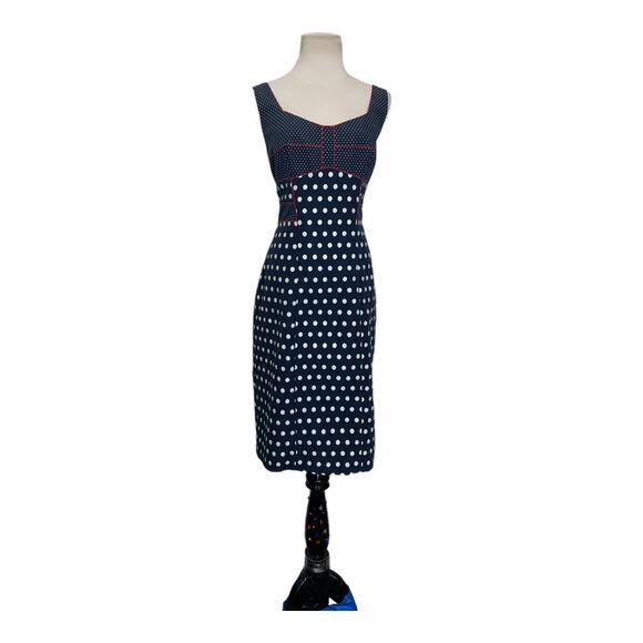 Bigio collection Blue sleeveless polka dot sheath blue lined dress size 10 - Picture 7 of 9